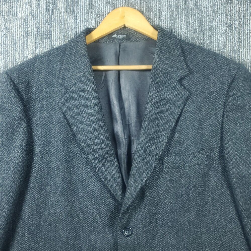 Stafford Mens 46R Grey Tweed Elbow Patch Lambs Wool 2 Button  Blazer